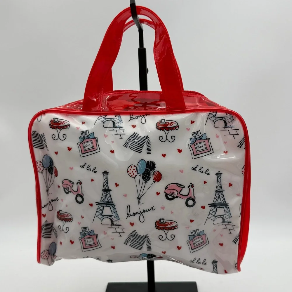 Samsonite 3 Piece Toiletry Set Paris Eiffel Tower Red Clear Travel Makeup Bags